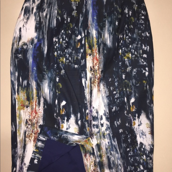 Lela Rose Abstract Art Pencil Skirt Navy Orange 4 - Picture 7 of 8
